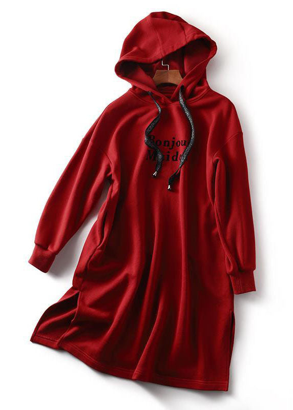 Italian Red Graphic Print Drawstring Long Hoodie Pullover Sweatshirt Long Sleeve