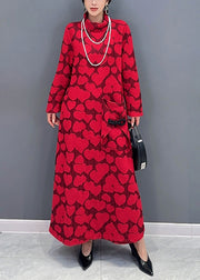 Italian Red Hign Neck Jacquard Patchwork Cotton Dresses Fall