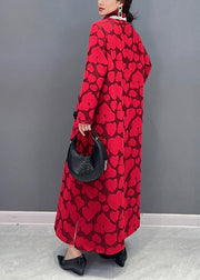 Italian Red Hign Neck Jacquard Patchwork Cotton Dresses Fall