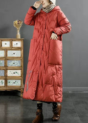 Italian Red Hooded Embroidered Solid Duck Down Down Coats Winter