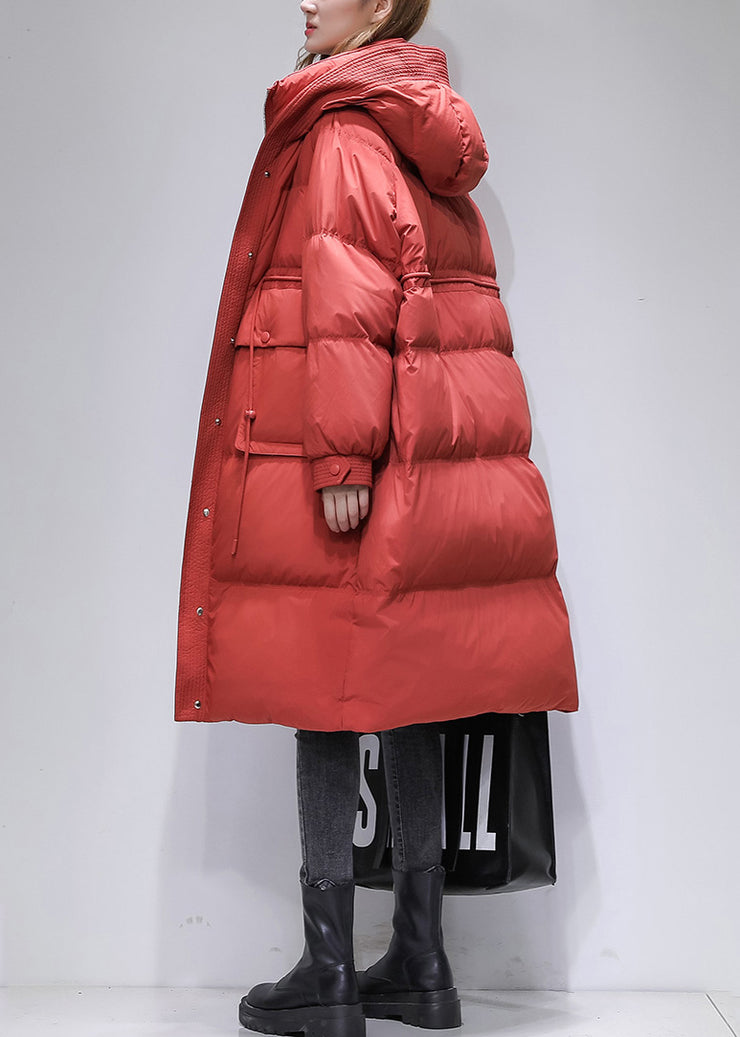 Italian Red Pockets Hooded Zippered Duck Down Winter Coats