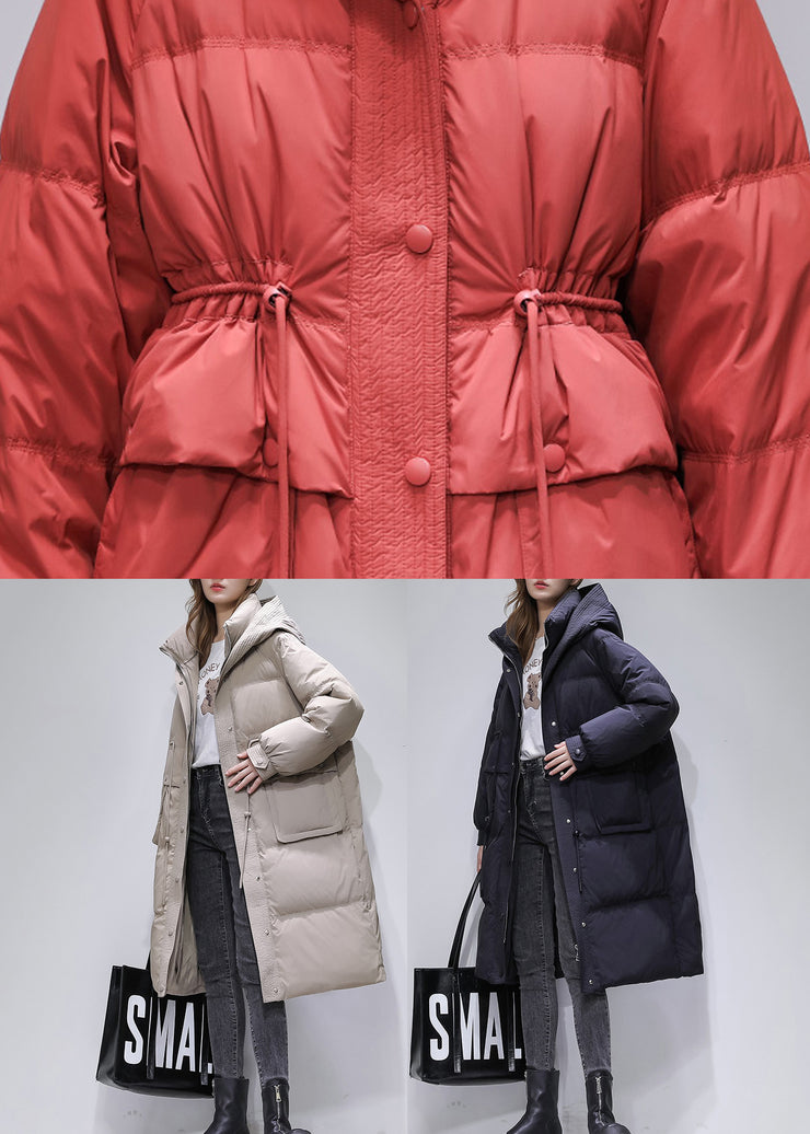 Italian Red Pockets Hooded Zippered Duck Down Winter Coats