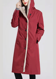 Italian Red Removable Mink Velvet Hooded Coats Winter