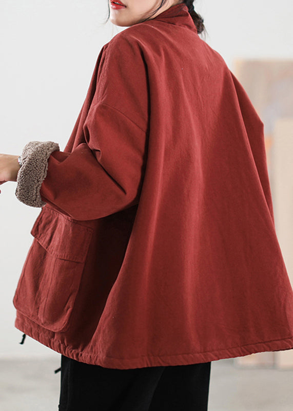 Italienisch Rot Stehkragen Taschen mit Reißverschluss Mäntel Winter