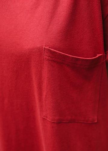 Italian Red Tunic Dress O Neck large hem Long Summer Dress - SooLinen