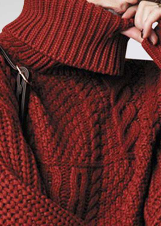 Italian Red Turtle Neck Thick Cable Knit Sweaters Winter