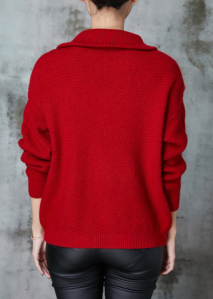 Italian Red Zip Up Cable Knit Sweatshirt Sweater Spring