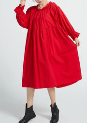 Italian Red cotton Wardrobes High Waist  Robe spring Dresses - SooLinen