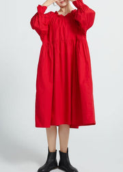 Italian Red cotton Wardrobes High Waist  Robe spring Dresses - SooLinen