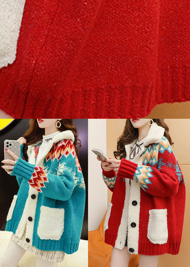 Italian Red fashion Loose Pockets Fall Sweater Coat