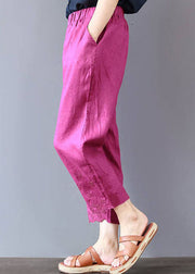 Italian Rose Embroidered Pockets Linen Pants Spring