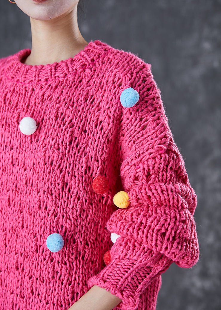 Italian Rose Fuzzy Ball Decorated Knit Long Sweater Dress Winter