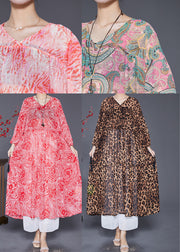 Italian Rose Green Cinched Print Chiffon Long Dresses Fall