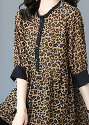 Italian Ruffled Patchwork Leopard Shirt Top Half Sleeve