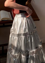 Italian Silver Ruffled Patchwork Elastic Waist Cake Skirt Summer