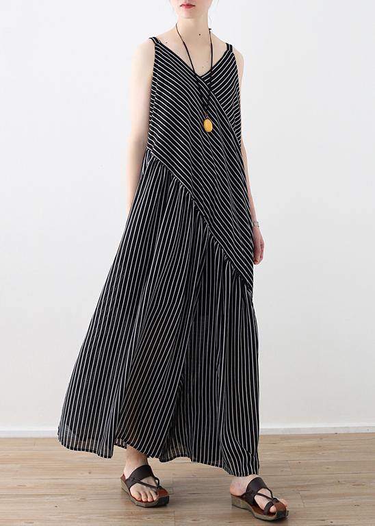 Italian Spaghetti Strap asymmetric chiffon clothes For Women white striped Dress Summer - SooLinen