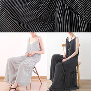 Italian Spaghetti Strap asymmetric chiffon clothes For Women white striped Dress Summer - SooLinen