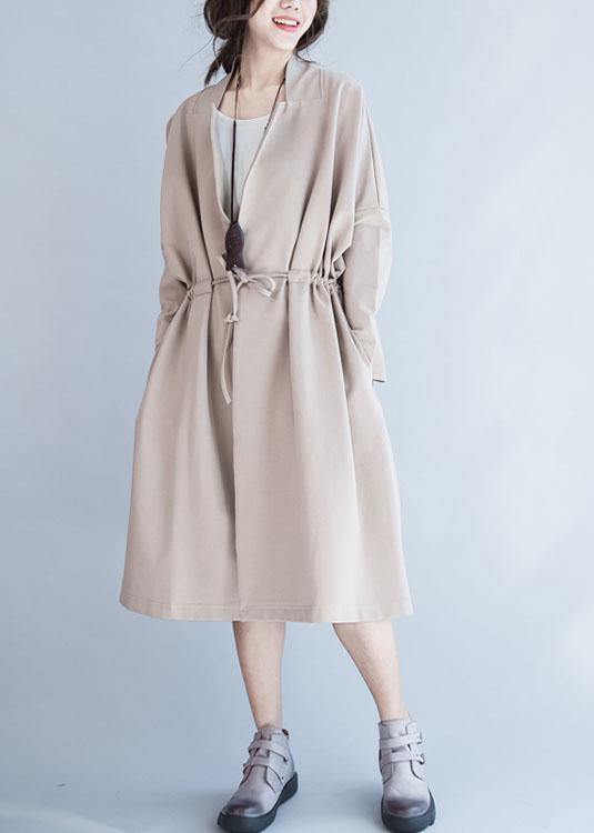Italian Square Collar drawstring Plus Size outwear nude oversized coat fall - SooLinen