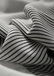 Italian Striped Stand Collar Patchwork Chiffon Shirt Top Spring