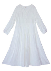 Italian V Neck Patchwork Lace Dress Pattern White Dress - SooLinen