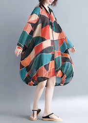 Italian V Neck Zippered Tunics For Women Catwalk Geometric Maxi Dress - SooLinen