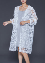Italian White Embroidered Hollow Out Lace UPF 50+ Cardigan Summer