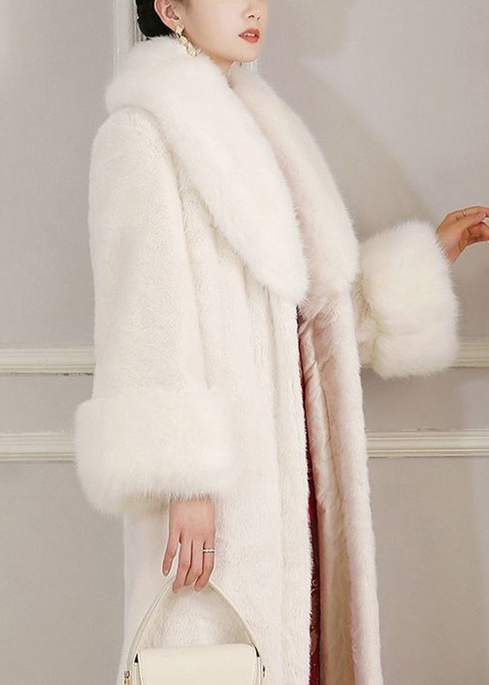 Italian White Fur Collar Warm Faux Fur Coat Winter