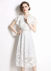 Italian White Hollow Out Embroidered Lace Dress Butterfly Sleeve