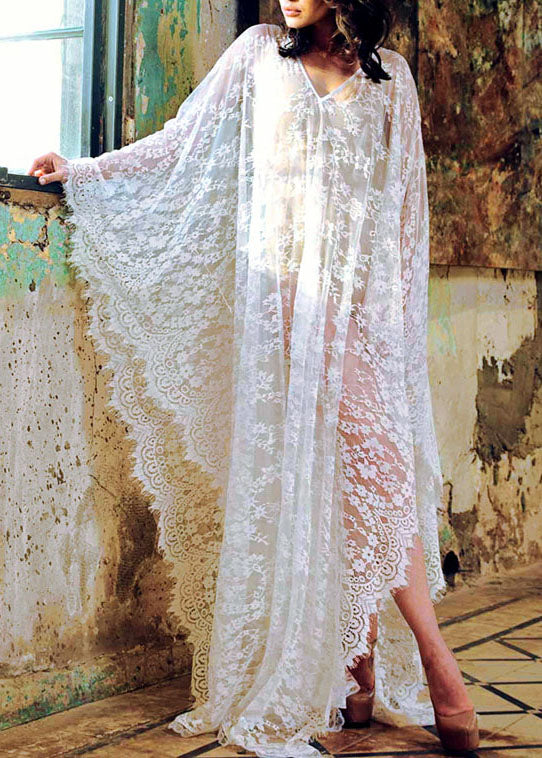 Italian White Lace Backless Beach Gown Summer Dresses