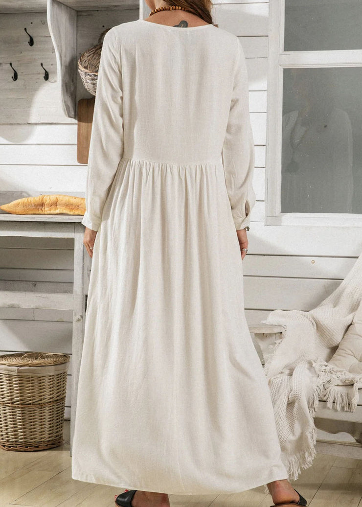 Italian White O Neck Wrinkled Exra Large Hem Cotton Dresses Spring
