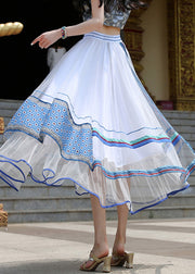 Italian White Print Elastic Waist Tulle Skirts Summer