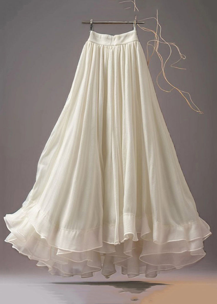 Italian White Ruffled High Waist Cotton Skirt Summer