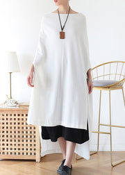 Italian White Slash neck Asymmetrical Cotton Long Dress Batwing Sleeve