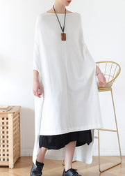 Italienisches, weißes, asymmetrisches langes Kleid aus Baumwolle mit Fledermausärmeln