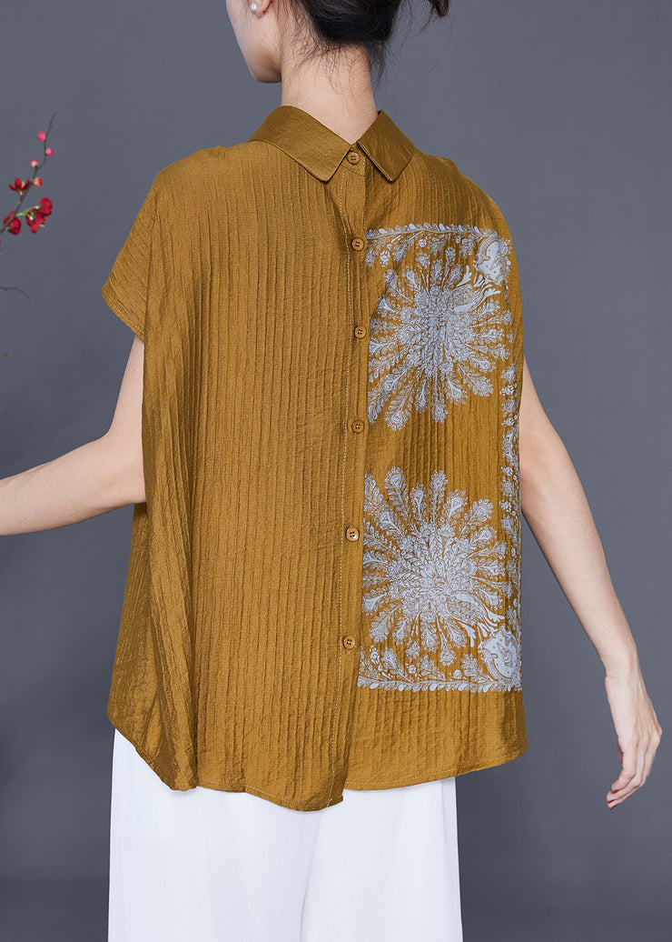 Italian Yellow Asymmetrical Print Cotton Shirt Summer