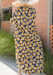 Italian Yellow Dotted Summer Cotton Dress Plus Size Caftans - SooLinen