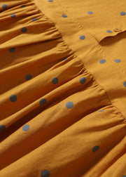 Italienisches gelbes besticktes Patchwork-Punkt-Baumwoll-Partykleid Frühling
