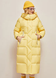 Italian Yellow Hooded Patchwork Duck Down Puffers Jackets Winter