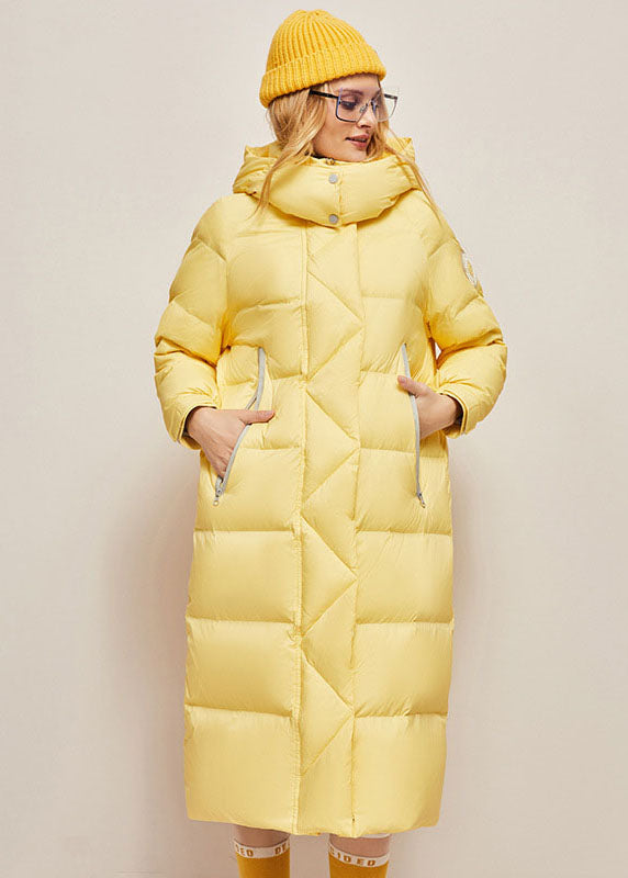 Italian Yellow Hooded Patchwork Duck Down Puffers Jackets Winter