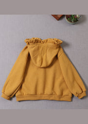 Italienischer gelber warmer Fleece-Pullover mit Kapuze und Kordelzug Winter
