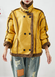 Italian Yellow Lapel Double Breast Fleece Wool Lined Coats Winter