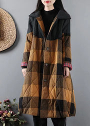 Italian Yellow Pockets Plaid Patchwork Fine Cotton Filled Coats Winter