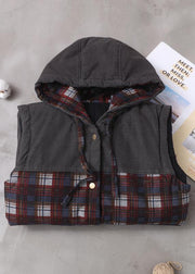 Italian back open fine hooded tunic pattern patchwork plaid baggy outwears - SooLinen