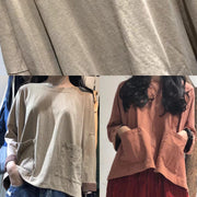 Italian big pockets cotton top silhouette Shirts orange shirts fall - SooLinen