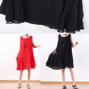 Italian black Chiffon outfit Korea linen sleeveless A Line summer Dresses