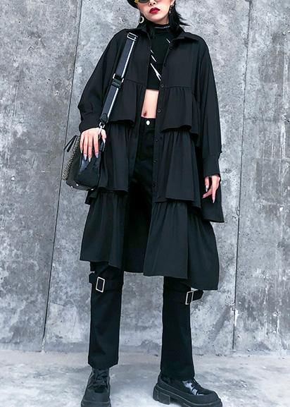 Italian black Cotton quilting clothes spring shift layered ruffles Dresses - SooLinen