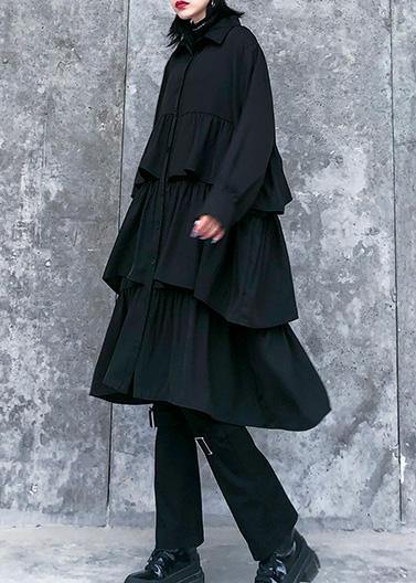 Italian black Cotton quilting clothes spring shift layered ruffles Dresses - SooLinen