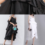 Italian black Cotton quilting dresses asymmetric tunic summer Dresses - SooLinen