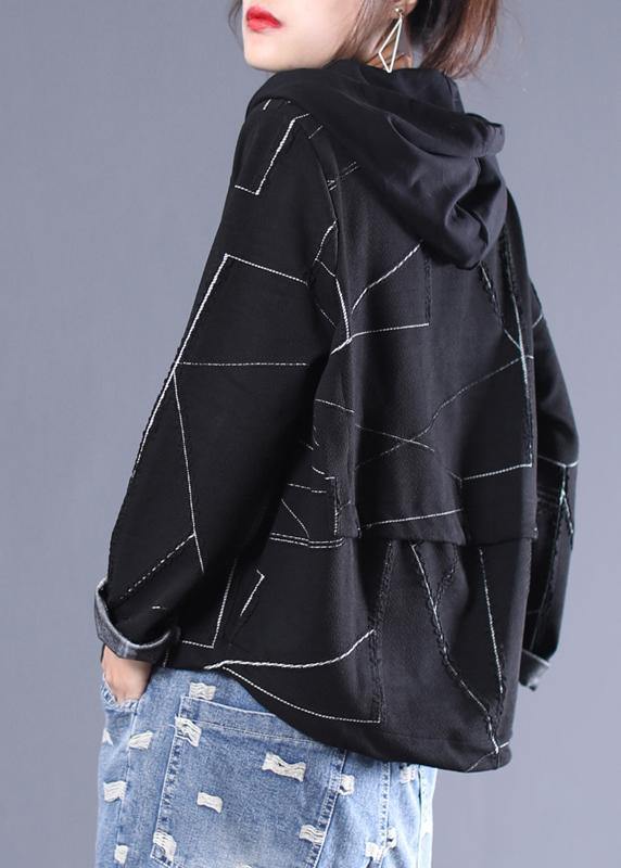 Italian black Fine outwear design hooded zippered coat - SooLinen