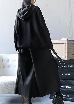Italian black asymmetric outfit hooded patchwork Midi tops - SooLinen